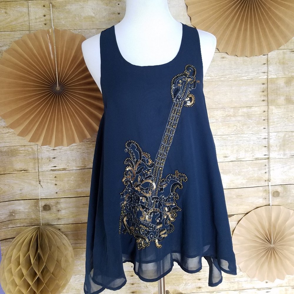 DESIGNER ROCK & ROLL BEADED GUITAR BLOUSE